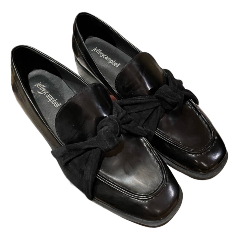 Jeffrey Campbell Black Loafers with Bow Detail